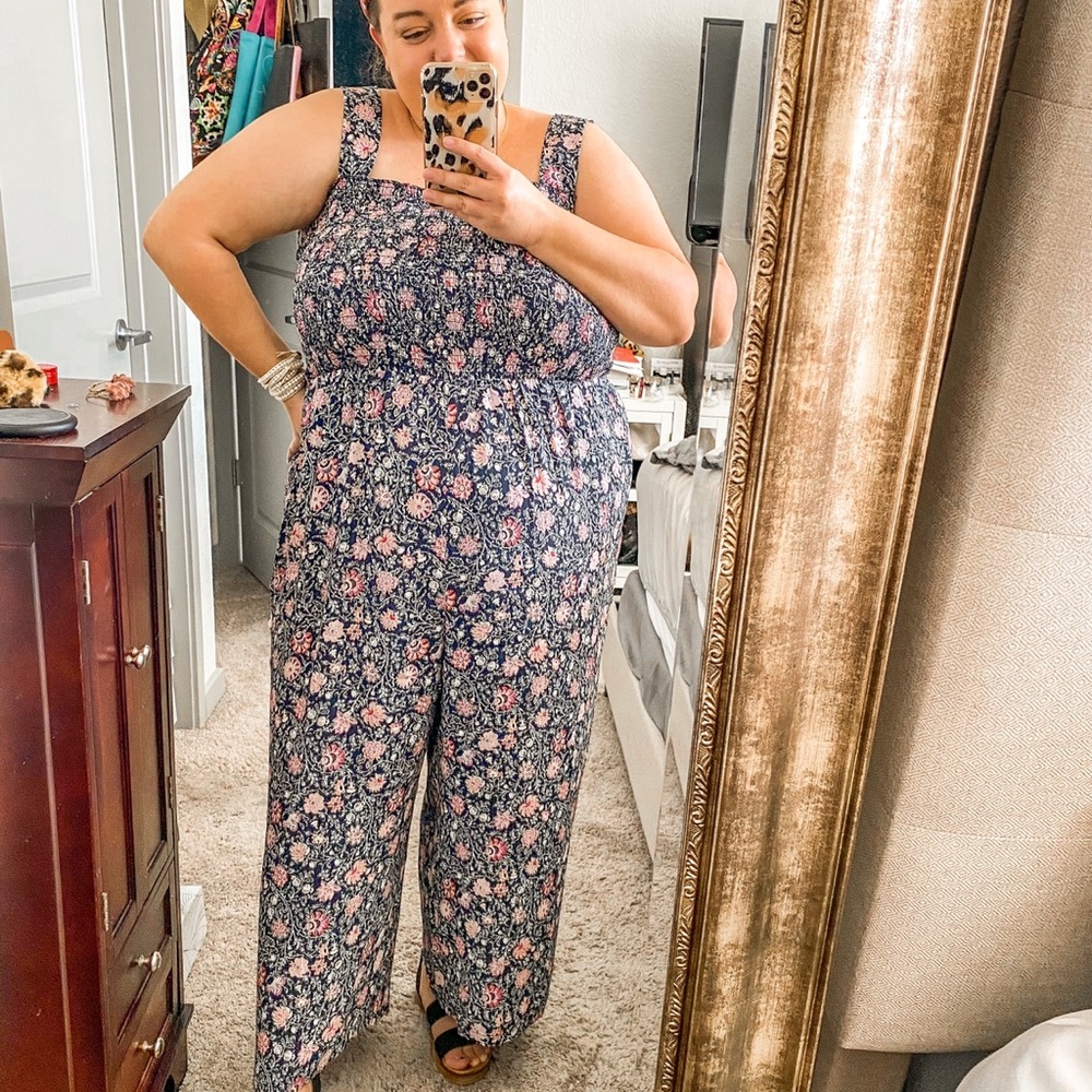 LOFT plus smocked jumpsuit, pockets, like new condition